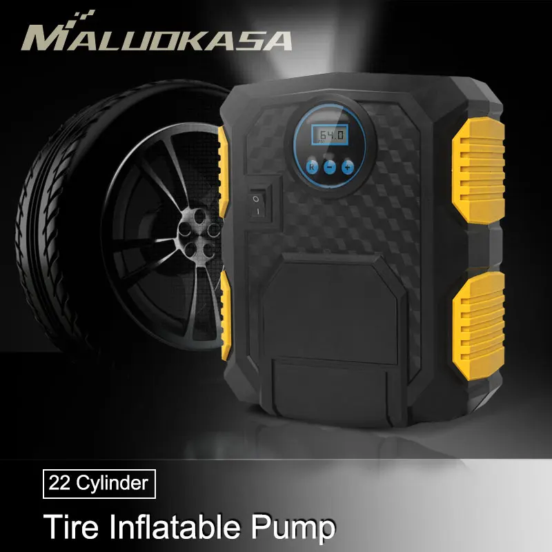

MALUOKASA Car Tire Digital Inflator Pump 12V Auto Air Compressor with LED Light Portable Inflatable Pump 22 Cylinder 120W