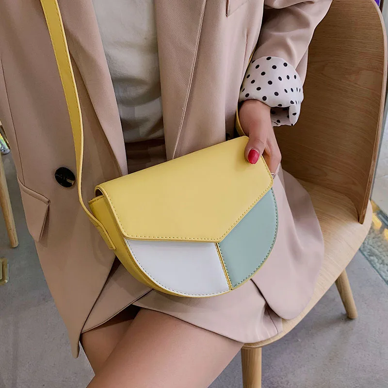 

Contrast Stitching Saddle Bags For Women 2019 PU Leather Crossbody Bag Ladies Shoulder Messenger Bags Female Travel Handbags