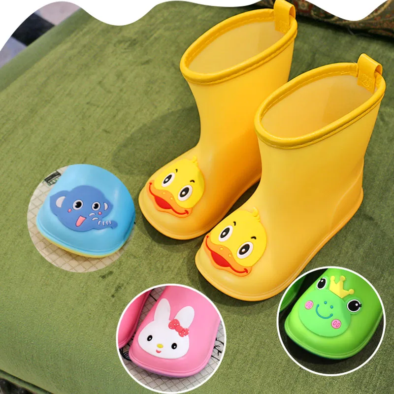 

Kids small yellow duck Rainboots baby Boys Girls light Water Shoes Children Pupil Rainbow waterpoof shoes cute frog rabbit 1-6Y