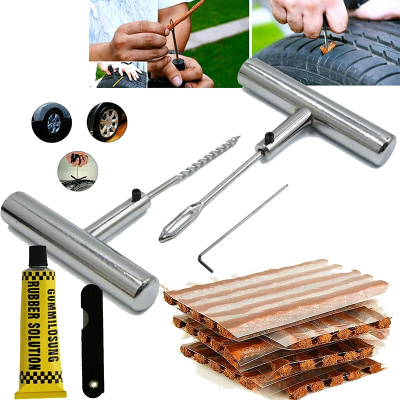 

Car Tire Repair Tool Kit Studding Tool Set Auto Motorcycle Tubeless Tire Tyre Puncture Plug Garage with 5 Strips Car Accessories