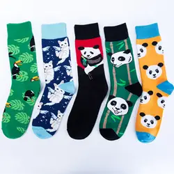 Модный принт китайский панда Белый Кот Птица узор Разноцветные Веселые носки для мужчин повседневное вентиляции хлопковые носки осень