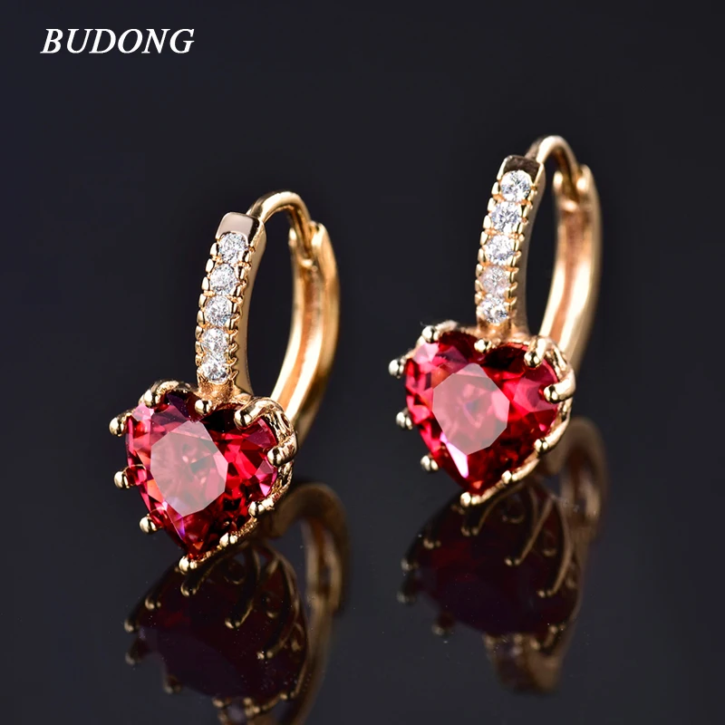 

BUDONG 2016 Fashion CZ Gold-Color Hoop Earrings Heart Love Cubic Zirconia Crystal Earring for Women Wedding Jewelry E004