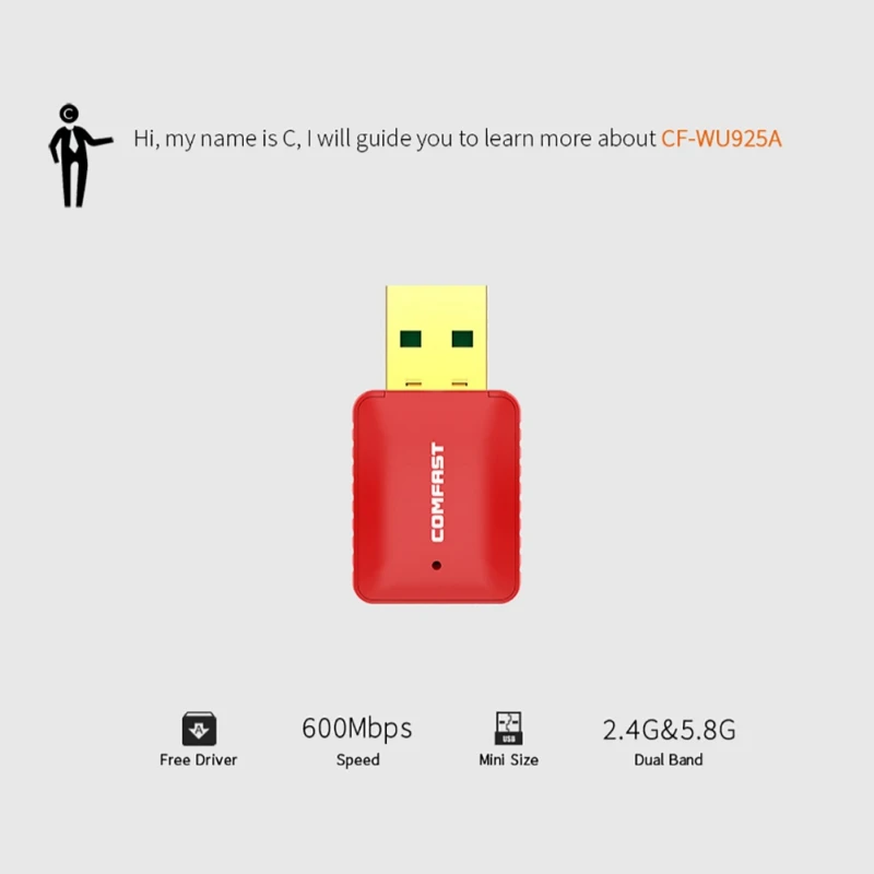 Беспроводная сетевая карта Comfast 600 Мбит/с USB 2,0 двухдиапазонный 2,4G/5 ГГц беспроводной WiFi адаптер сетевой сигнал