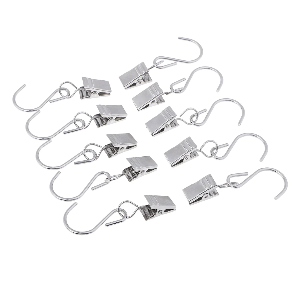 

10Pcs Heavy Duty Curtain Clips With S Hook Metal Spring Clamps Hanging Clips