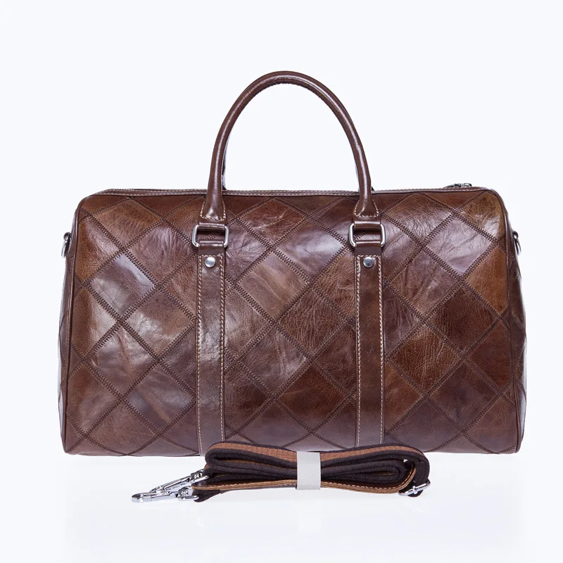 

Vintage Fashion Diamond Lattice First Layer Cow Leather Men's Travel Bags Perfect Quality Genuine Leather Travel Duffle
