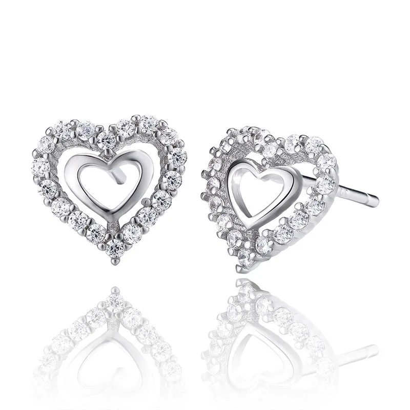 

VOJEFEN Sterling Silver Cut Cubic Zirconia Heart Stud Earrings Bezel-set Earrings 925 Silver Earrings for Women Girls