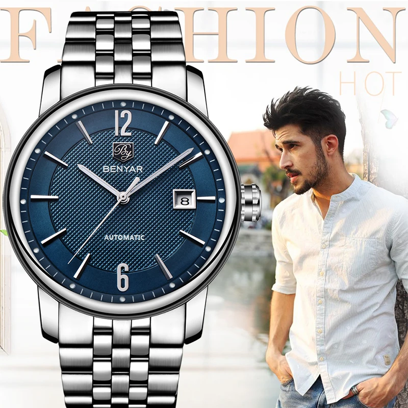 

BENYAR New Top Brand Business Watch Men Automatic Mechanicl Waterproof Stainless Steel Luxury Mens Watches Relogio Masculino