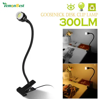 

Modern Style Flexible Gooseneck 3W COB LED Desk Clip Lamp Table Light Bedside Reading Lamp with Power Switch US Plug AC 85-265V
