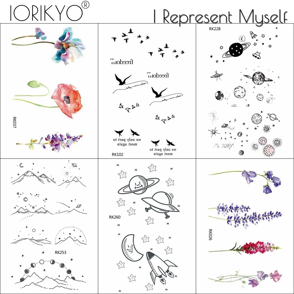 

Lovely Gadgets Fake Birds Black Star Spaceship Temporary Tattoos For Children Women Girls Kids Tattoos Stickers Paste Paper