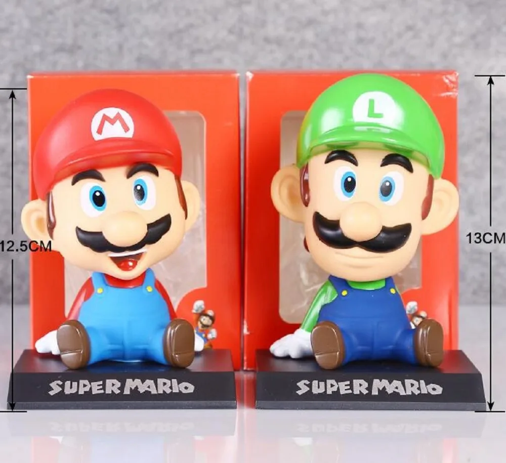 Горячая аниме Super Mario Bros цифры с коробкой Luigi качающейся головой автомобиль орнамент мультфильм игрушки фигурку модели дети подарок 2018