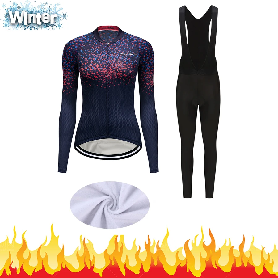 Новинка Женский комплект из Джерси для езды на велосипеде Зимняя Теплая Флисовая