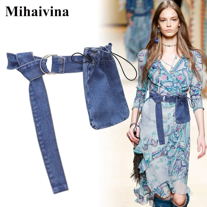 

Mihaivina Denim Fanny Pack Fashion Belt Bag Women Waist Bag Phone Pouch Belt Female Waist Pack Girls Shoulder Bucket Bag Pocket