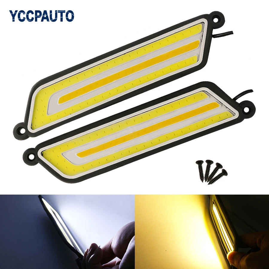 

2pcs Flexible car-styling DRL Fog Light Waterproof COB White Amber Dual Color Daytime Running Light Turning Signal Lights DC12V