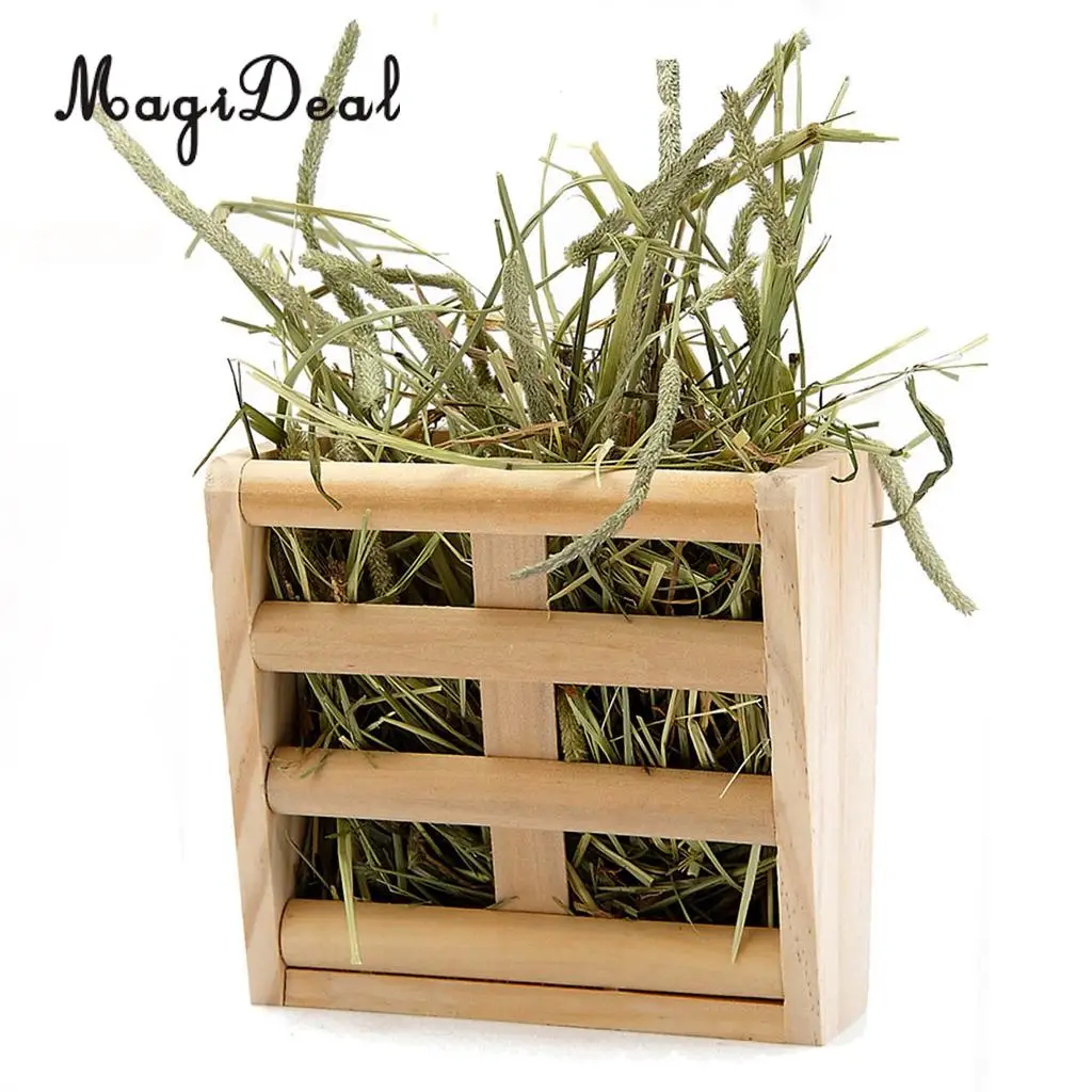MagiDeal 2-in-1 Functional New Small Pet Rabbits Guinea Pig Wooden Rack Feeder Hay Grass Nesting Holder Small Animals Toy