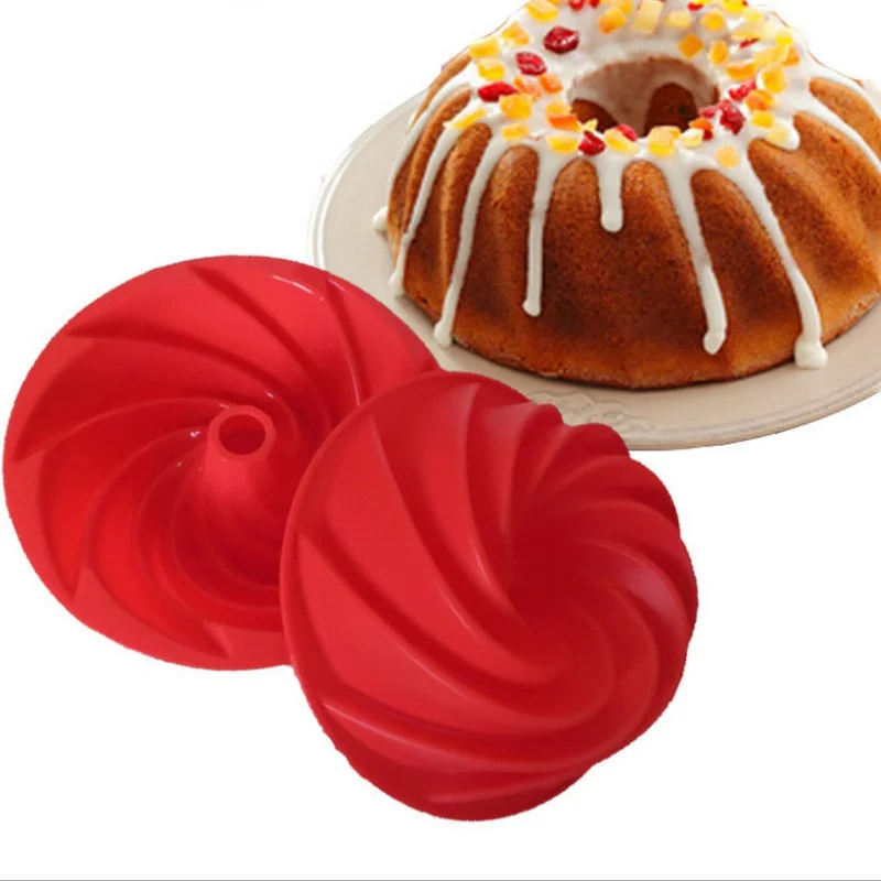 

Large Spiral Shape Food Grade Silicone Bundt Cake Mold Pan 3d Fluted Cake Mould Form Bread Bakery Baking Tools Bakeware