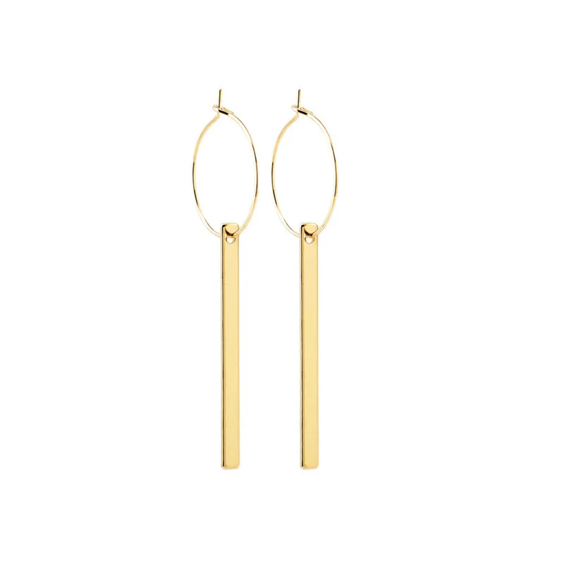 

1Pair Minimalist Long Bar Pendant Hoop Earrings For Sexy Women Personality Gold Silver Color Round Circle Earrings Jewelry E309