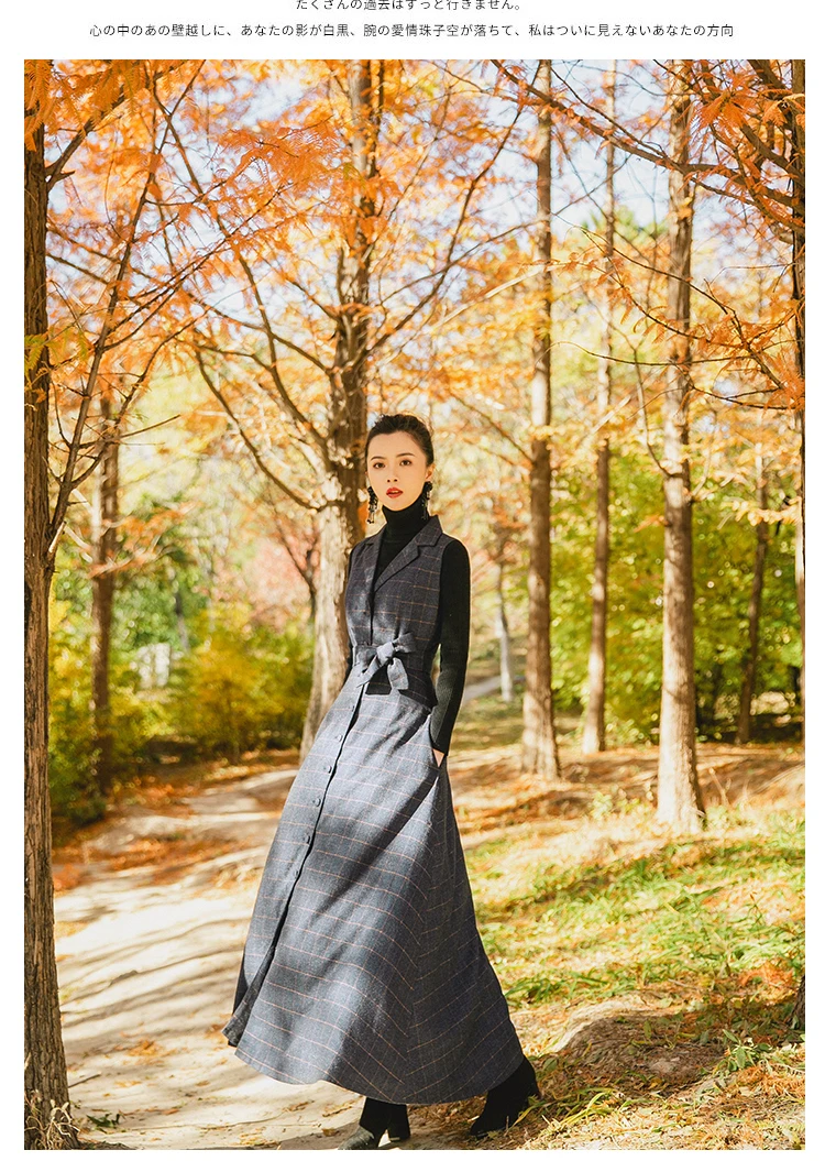 TANG Spring Autumn Velvet Dress Women's Black Vintage Wool Elegant Bodycon Party Dresses Plaid Long Maxi Dress vestidos (10)