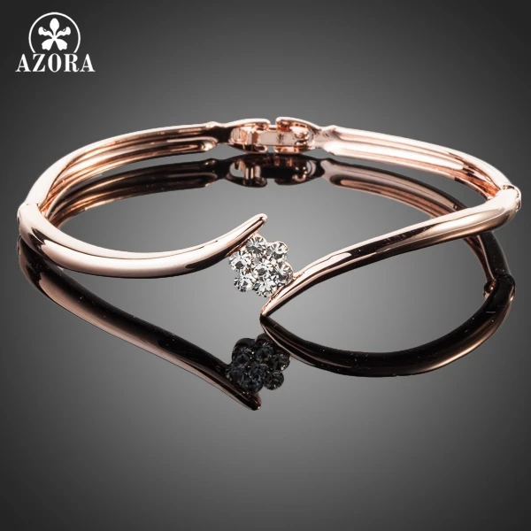 Женский браслет с австрийскими кристаллами AZORA розовое золото TB0011|bangle bracelet|azora rose