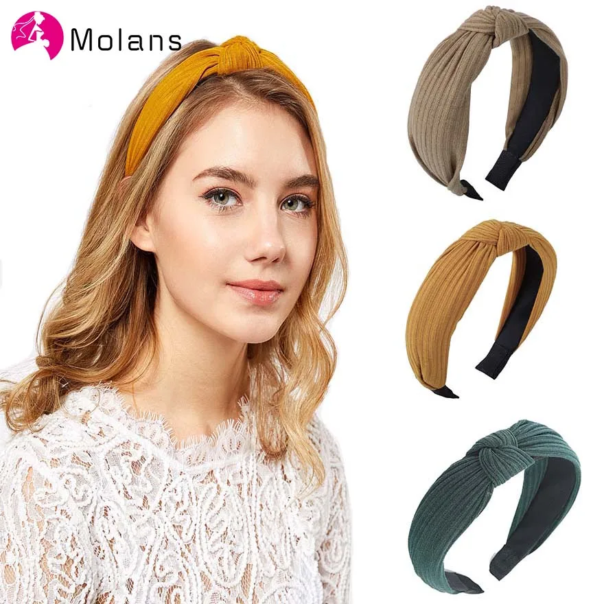 

Molans 2019 Simple Fashion Women Hairbands Solid Knitted Knotted Hairband Cloth Knotted Corduroy Hair Hoop Hair Accessories