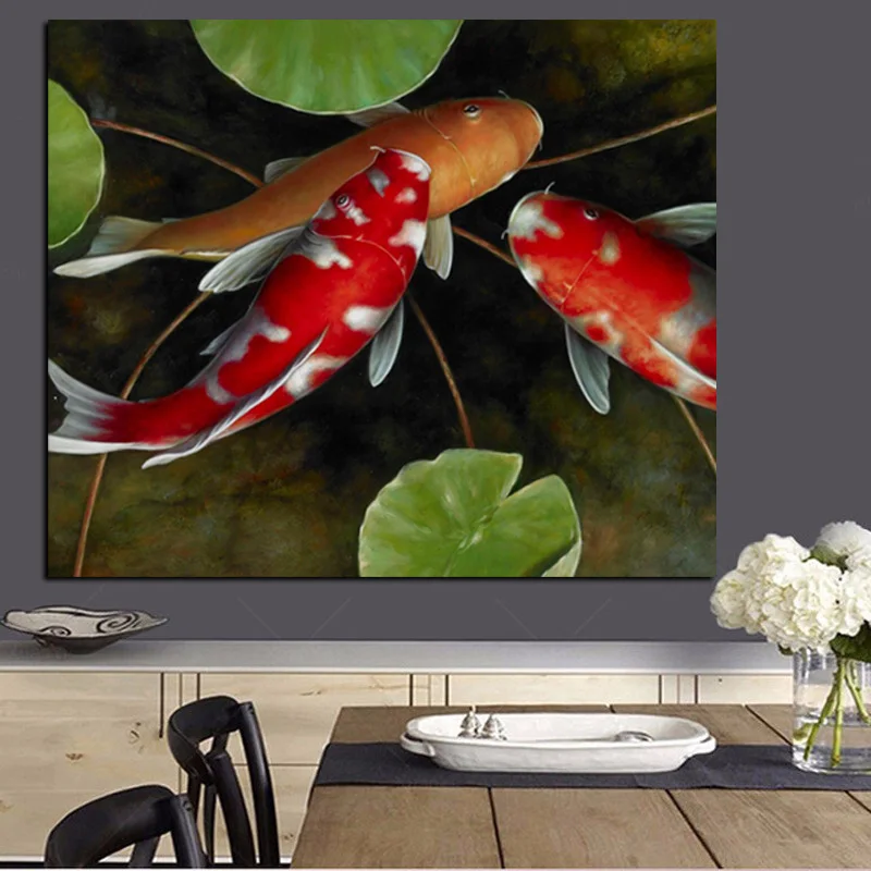 Китайская кои Рыба Лотос Печать на холсте фэн-шуй животный пейзаж Картина Настенная художественная картина для гостиной Moder украшение дома