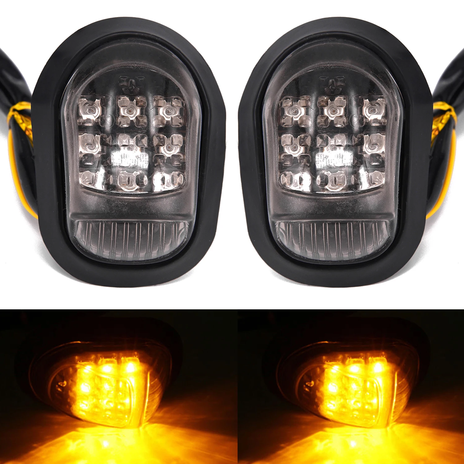 2Pcs 12V Amber Motorcycle 9LED Flush Mount Turn Signals Indicators Blinker Light