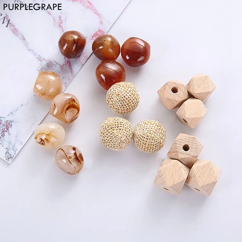 

beads Diy jewelry accessories straight hole earrings bracelet beaded material irregular resin wooden octagonal beads 10pcs