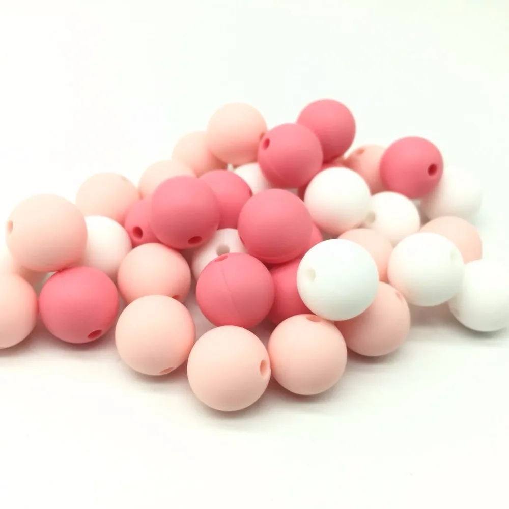

Pinky 40 PCS Baby Chewable Food Grade Silicone 12MM Round Beads Teething Pacifier Chain BPA Free DIY Necklace Holder Accessories