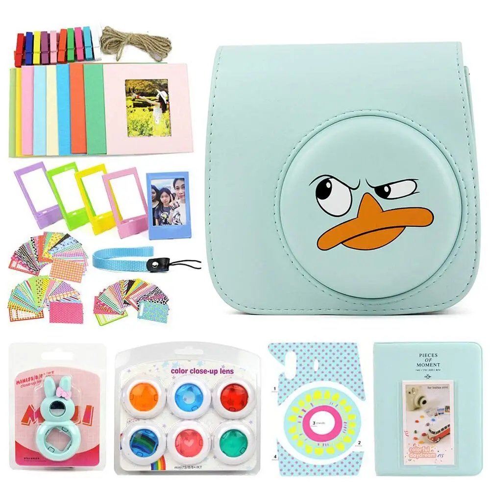 

CAIUL Mini Camera Case for Fujifilm Instax Mini 9 8 8+ Instant Film Camera Premium PU Leather with Shoulder Strap bear duck brn
