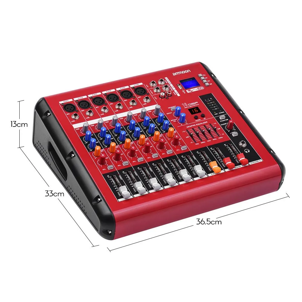 Ammoon PMR606 6 канальный цифровой Миксер с усилителем мощности для записи DJ сцены