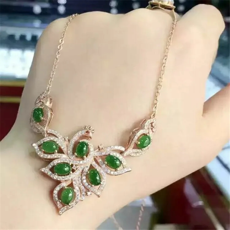 KJJEAXCMY бутик jewels S925 чистого серебра декор природной яшмы женский кулон + ожерелье цепь Ключичное завод цветочек или винограда