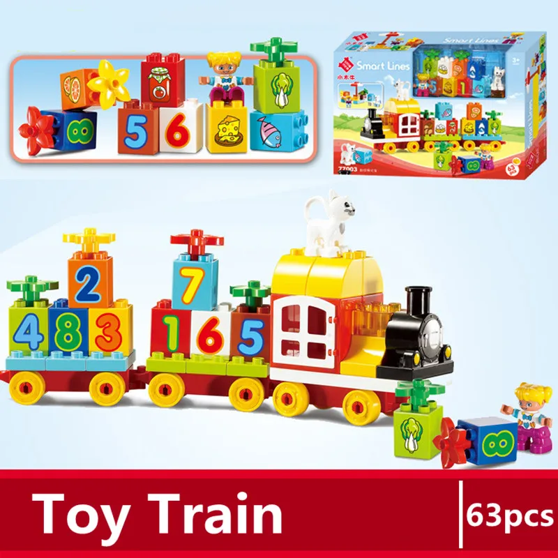 

Diy Big size legoing duploe train building blocks compatible with Knowledge number locomotive toys for children Christmas gifts