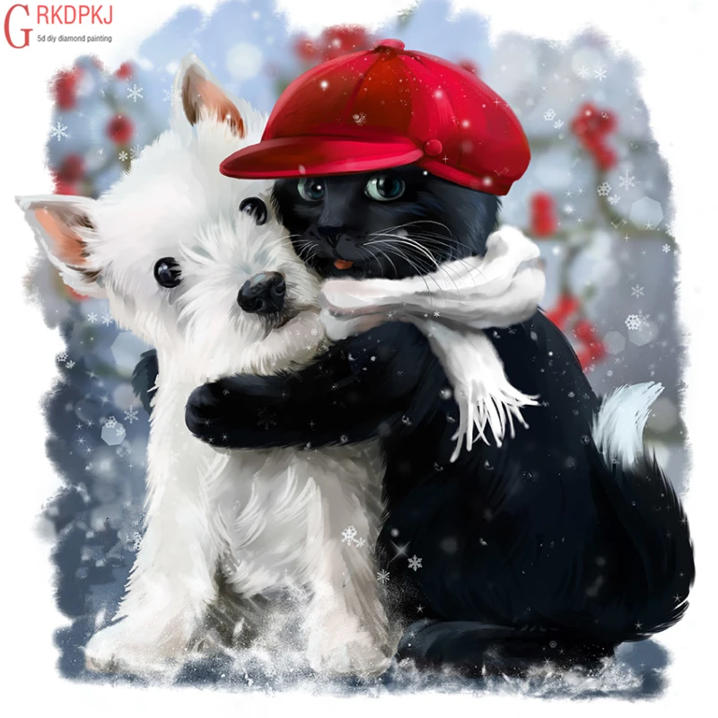 Black Cat White Cat 5D DIY Diamond Painting Full Square Round Diamond