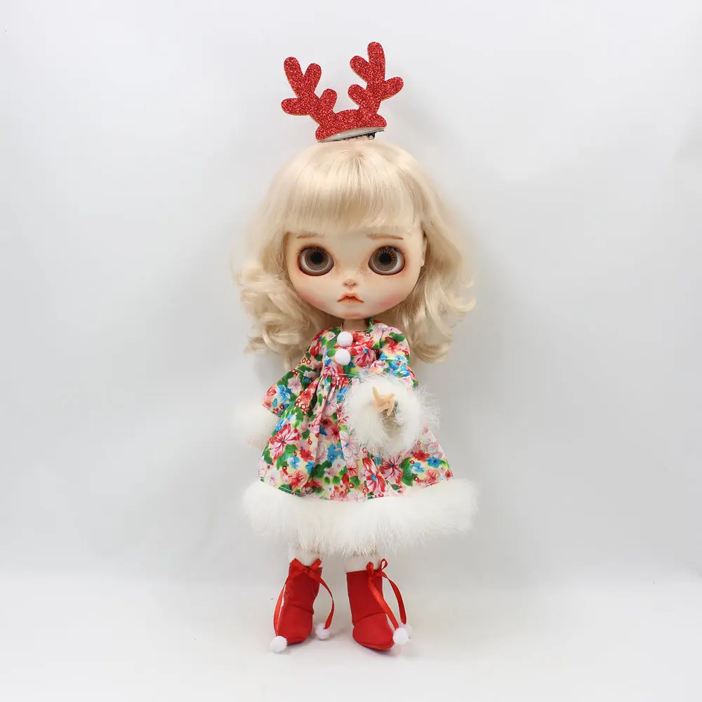 Blyth doll icy licca merry christmas платье с цветами Красная Зимняя одежда Подарочная игрушка подходит для куклы 1/6