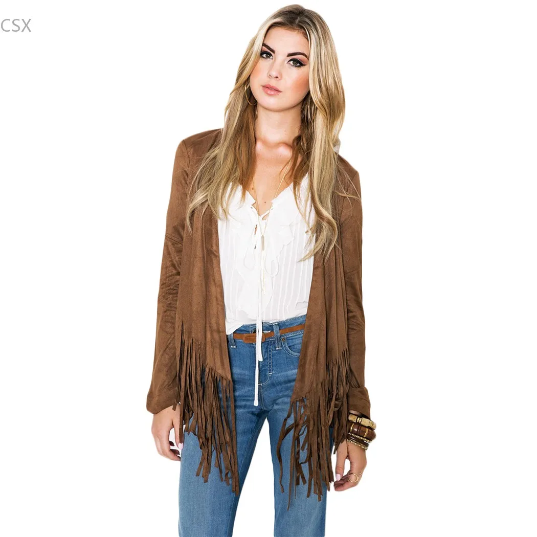 Finest  MwOiiOwM New Women Jacket Long Sleeve Tassel Fringe Jacket Womens Multi-size Jackets coats 63