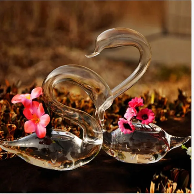 2pcs Loving Swans Flower Watering Plants Glass Vase Home Decor Free ...