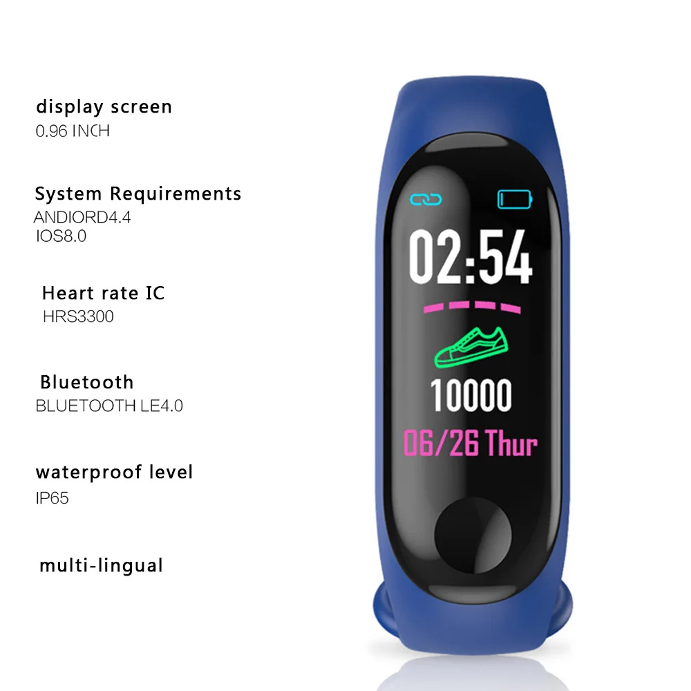 M3 Bluetooth Фитнес трекер монитор сердечного ритма крови Давление Smartwatch спортивный