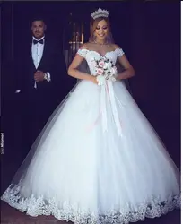 Новинка 2019 года последнее арабское кружево с открытыми плечами белое свадебное платье цвета слоновой кости v-образным вырезом Свадебные