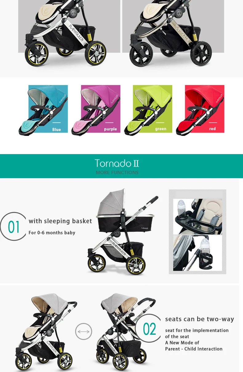 Babyruler, высокий пейзаж, 6 цветов, алюминиевая Роскошная складная детская коляска, 3 в 1, детская коляска для новорожденных, детская коляска