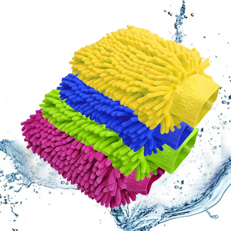 4 Colors Fashion Large Car Wash Glove Coral Soft Microfiber Gloves Car