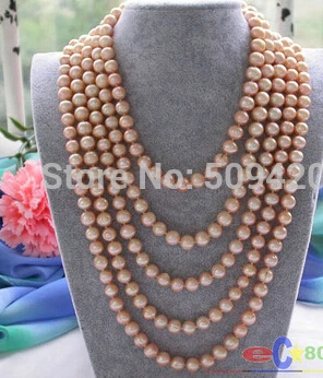 

Free shipping >>@ +Long 100" 10mm pink round freshwater cultured pearl necklace