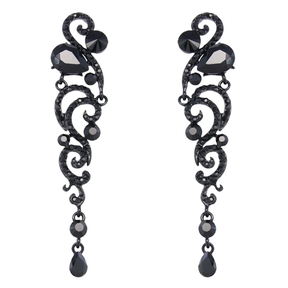 

one pair of Angel Wings Rhinestone Crystal Long Earrings Black