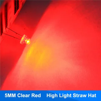 

100pcs 5mm Red Straw Hat Transparent LED Diode Light Clear Lens 5 mm 20mA Light Emitting Diode LED Lamp Wide Angle Through Hole