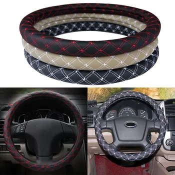 

Soft PU Leather Steering Wheel Cover Anti-slip Car Wheel Skins Covers Durable with Net Line Car Styling