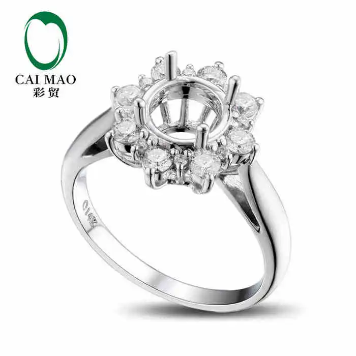 

CaiMao Round cut Semi Mount Ring Settings & 0.59ct Diamond 14k White Gold Gemstone Engagement Ring Fine Jewelry