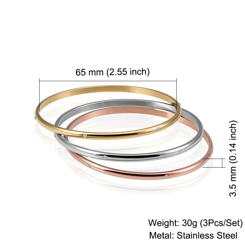 3 шт./компл. 316L Нержавеющая сталь браслет для Для женщин цвет серебристый, Золотой розовое Цвет стразы браслеты браслет из нержавеющей стали, браслеты для Модные украшения