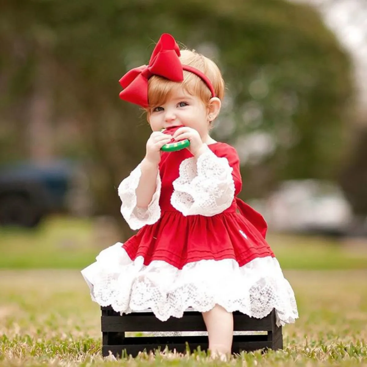 

Pretty Girls Red Princess Dress Lace Long Sleeve Xmas Party Wedding Dresses Girls Children Toddler Clothing Sundress 0-4Y