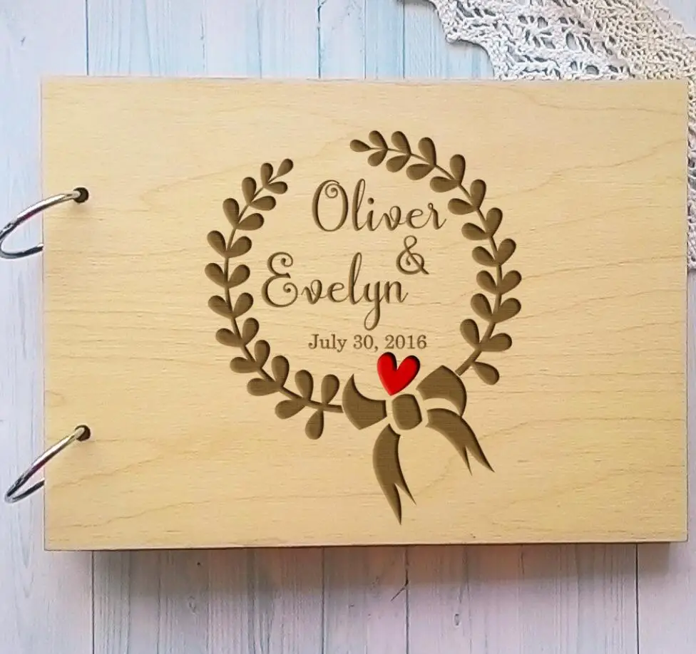 

Wooden Personalized Wedding Guest Book Alternative Unique Wreath Wedding Guestbook,Custom Name Sign Book,Rustic Wedding Decor