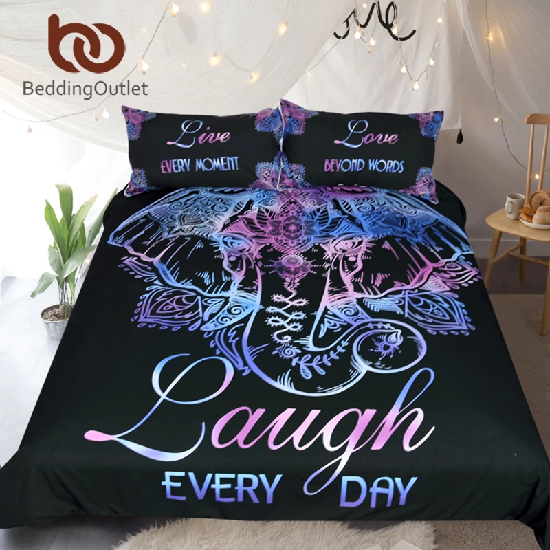 

BeddingOutlet Elephant Bedding Set Queen Size Duvet Cover Single Double Lotus Flower Bed Cover Bohemian Floral Bedclothes 3pcs