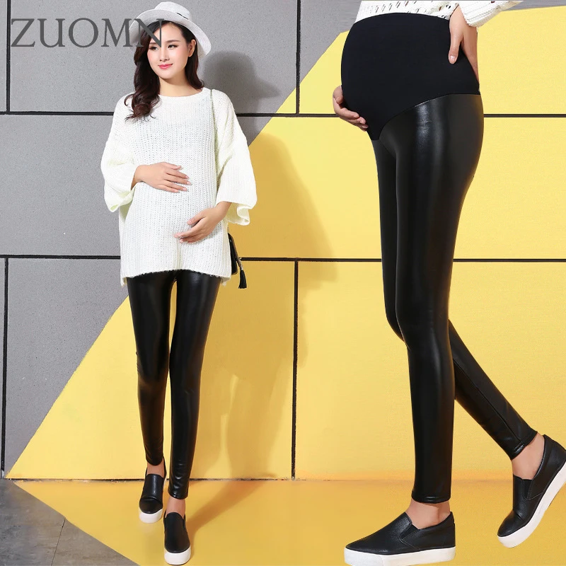 Maternity Pants PU Leather Leggings Clothes Velvet Warm Clothes for