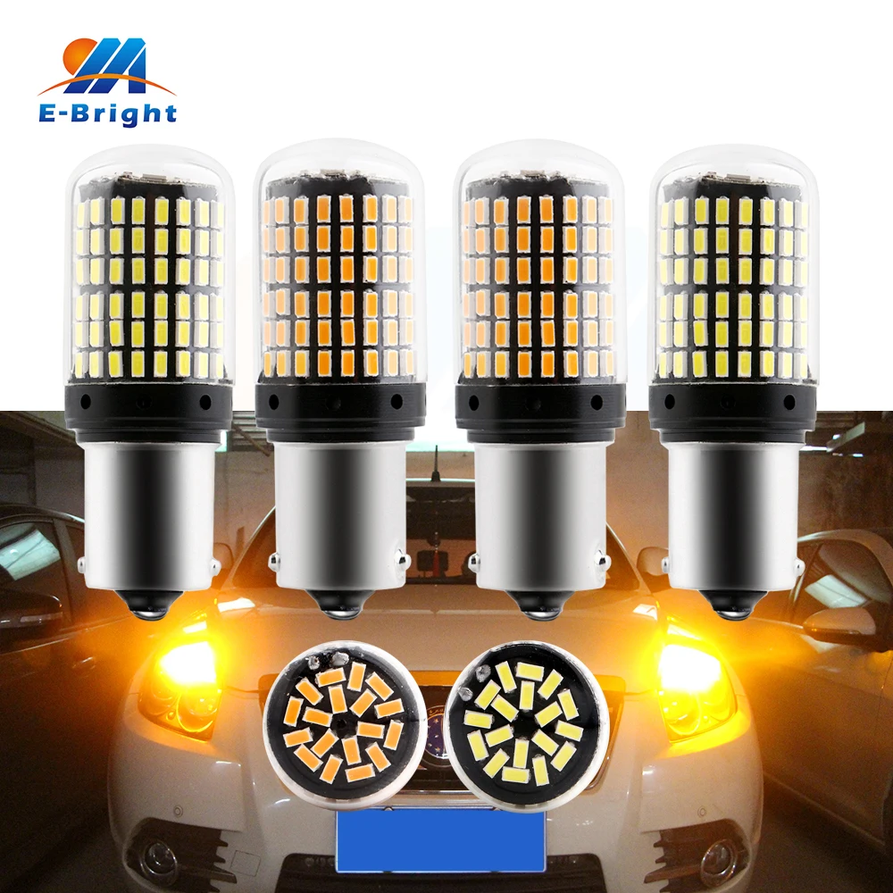 

4PCS 3014 144 SMD Canbus Car Led Turn Signal Lights No Error No Flash 12V 1156 BAU15S 3156 7440 Bulbs Super Bright White Amber